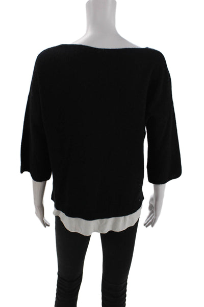 Joie Womens Wool Blend Round Neck 3/4 Sleeve Pullover Sweater Top Black Size S