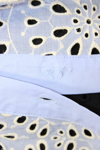 Zara Womens Cotton Eyelet Detail Long Sleeve Button Up Blouse Top Blue Size S