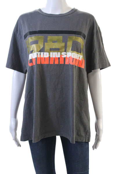 PE Nation Womens Crew Neck Short Sleeve Casual Graphic T-Shirt Gray Size M