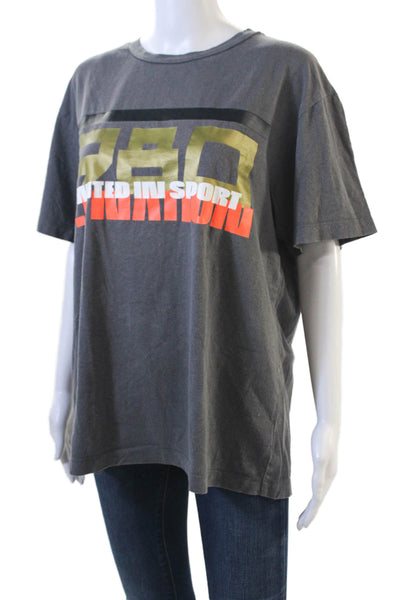 PE Nation Womens Crew Neck Short Sleeve Casual Graphic T-Shirt Gray Size M