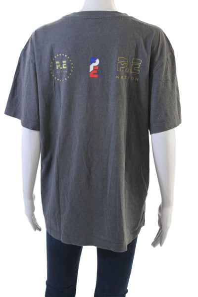 PE Nation Womens Crew Neck Short Sleeve Casual Graphic T-Shirt Gray Size M