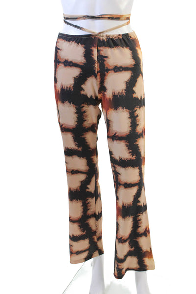 Jaded Womens Rouched Back Detail Waist Tied Abstract Print Pants Beige Size 10