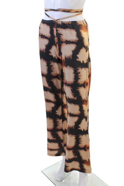 Jaded Womens Rouched Back Detail Waist Tied Abstract Print Pants Beige Size 10