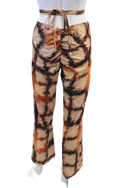 Jaded Womens Rouched Back Detail Waist Tied Abstract Print Pants Beige Size 10