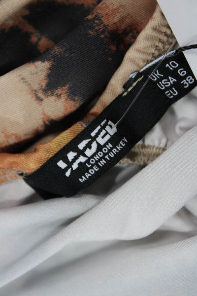 Jaded Womens Rouched Back Detail Waist Tied Abstract Print Pants Beige Size 10