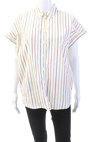 Madewell Womens Cotton Striped Print Sleeve Button Down Shirt White Size M