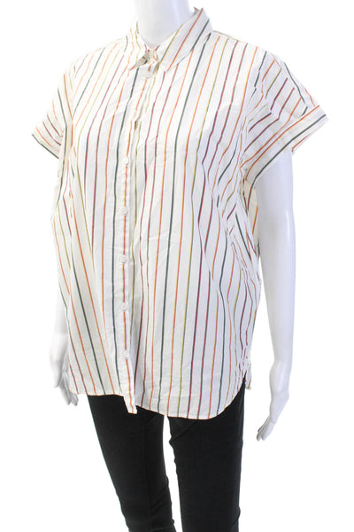 Madewell Womens Cotton Striped Print Sleeve Button Down Shirt White Size M