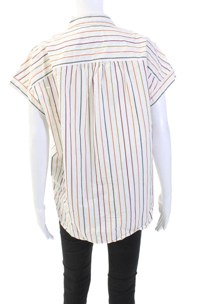 Madewell Womens Cotton Striped Print Sleeve Button Down Shirt White Size M