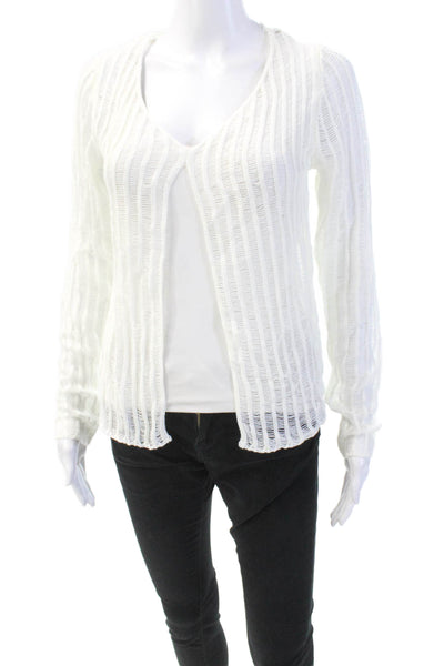 Edikted Womens Open Knit Long Sleeve V-Neck Split Detail Sweater White Size M