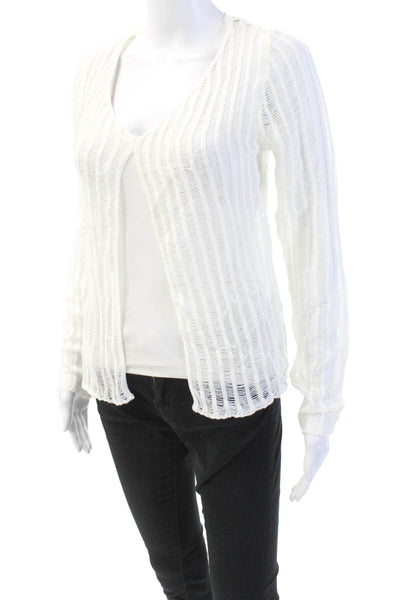 Edikted Womens Open Knit Long Sleeve V-Neck Split Detail Sweater White Size M