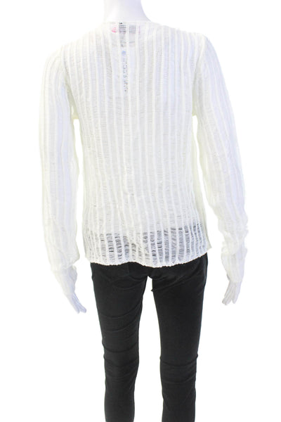 Edikted Womens Open Knit Long Sleeve V-Neck Split Detail Sweater White Size M
