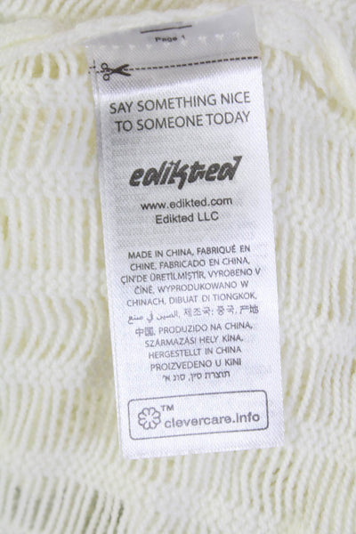 Edikted Womens Open Knit Long Sleeve V-Neck Split Detail Sweater White Size M