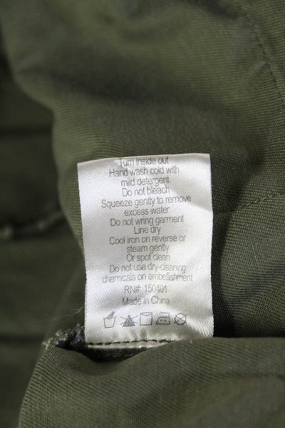 me.n.u. Womens Cotton Graphic Back Collared Button Down Jacket Green Size M