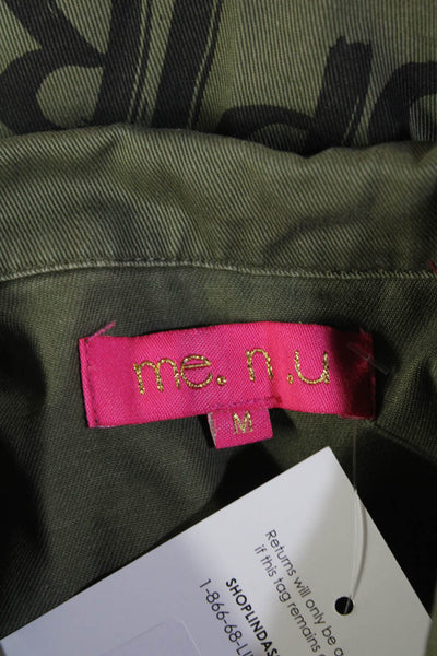 me.n.u. Womens Cotton Graphic Back Collared Button Down Jacket Green Size M