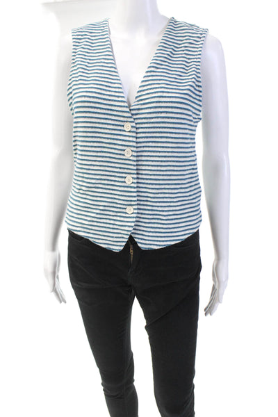 Zara Womens Cotton Striped Print Sleeveless V-Neck Vest Tank Top White Size M