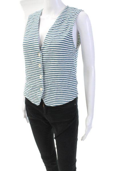 Zara Womens Cotton Striped Print Sleeveless V-Neck Vest Tank Top White Size M