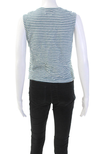 Zara Womens Cotton Striped Print Sleeveless V-Neck Vest Tank Top White Size M