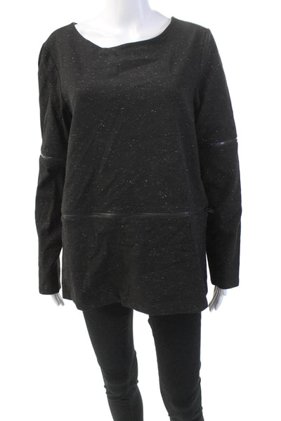 Ammara Womens Speckled Print Detachable Zip Hem Pullover Sweatshirt Black Size L