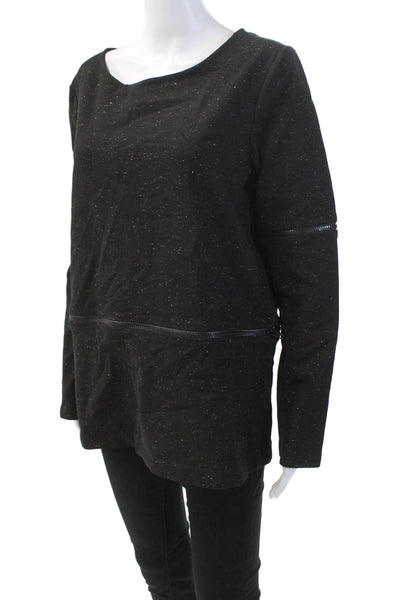 Ammara Womens Speckled Print Detachable Zip Hem Pullover Sweatshirt Black Size L