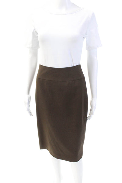 Lafayette 148 New York Womens Knee Length Pencil Skirt Brown Wool Size 0
