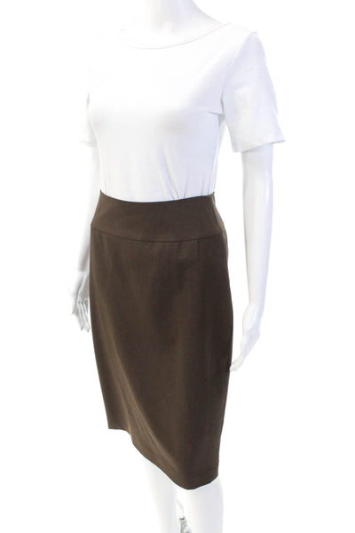 Lafayette 148 New York Womens Knee Length Pencil Skirt Brown Wool Size 0