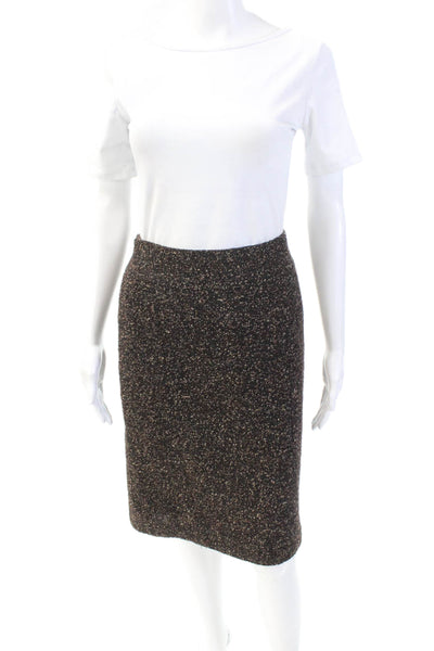 Lafayette 148 New York Womens Knee Length Pencil Skirt Black Brown Wool Size 0