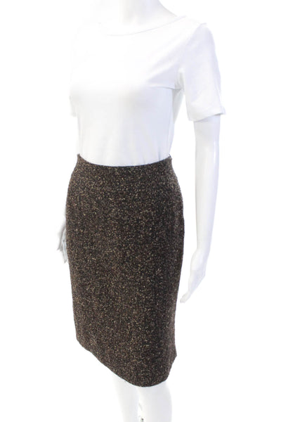 Lafayette 148 New York Womens Knee Length Pencil Skirt Black Brown Wool Size 0