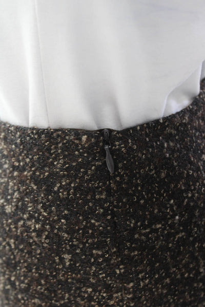 Lafayette 148 New York Womens Knee Length Pencil Skirt Black Brown Wool Size 0