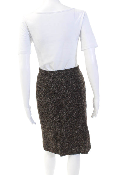 Lafayette 148 New York Womens Knee Length Pencil Skirt Black Brown Wool Size 0