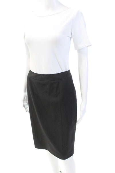 Lafayette 148 New York Womens Knee Length Pencil Skirt Black Wool Size 0