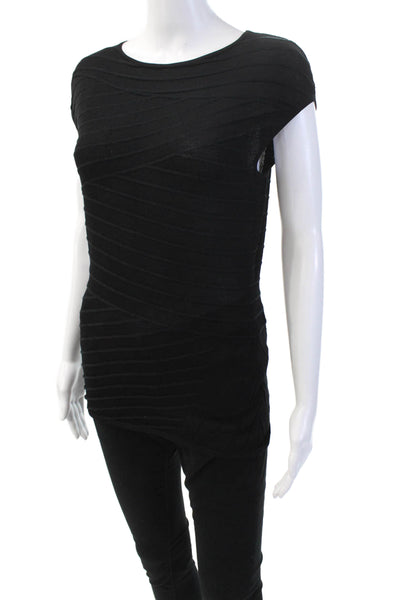 Lafayette 148 New York Womens Short Sleeves Sweater Black Cotton Size Petite