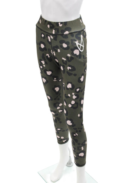 Mink Pink Womens Animal Print Elastic Waist Athletic Leggings Green Size XS