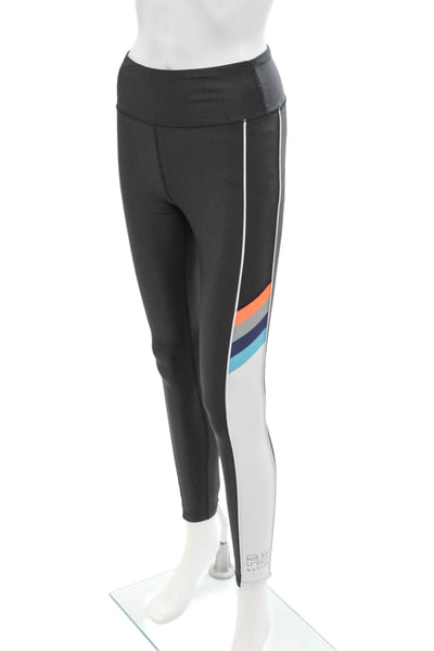 PE Nation Womens High Waisted Striped Detail Athletic Leggings Black Size M