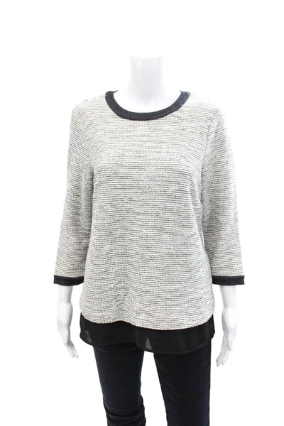 Johnston & Murphy Womens Cotton Woven Print Pullover Sweater White Size M
