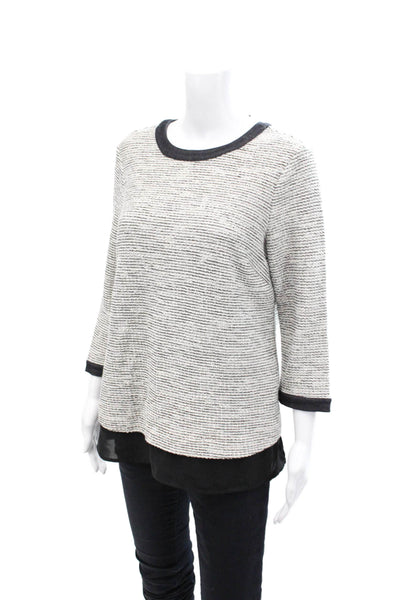 Johnston & Murphy Womens Cotton Woven Print Pullover Sweater White Size M