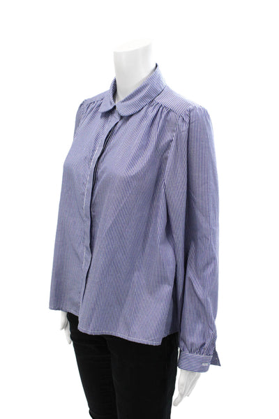 Pomander Place Womens Striped Print Round Collar Button Down Shirt Blue Size M