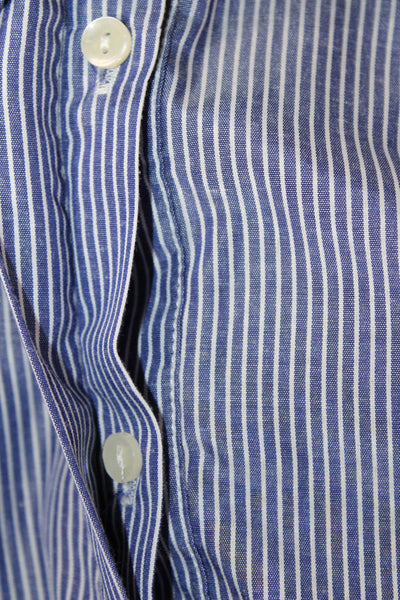 Pomander Place Womens Striped Print Round Collar Button Down Shirt Blue Size M
