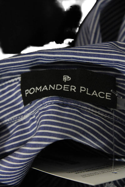 Pomander Place Womens Striped Print Round Collar Button Down Shirt Blue Size M