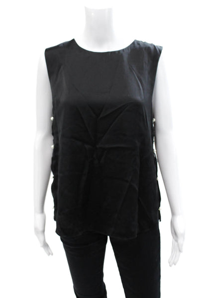 Cami NYC Womens Silk Sleeveless Round Neck Embellished Side Blouse Black Size M