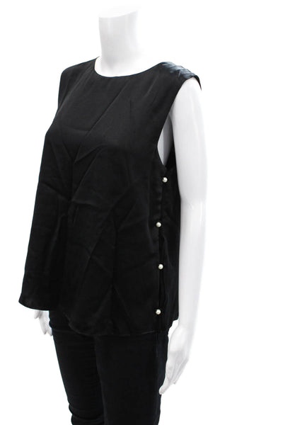 Cami NYC Womens Silk Sleeveless Round Neck Embellished Side Blouse Black Size M