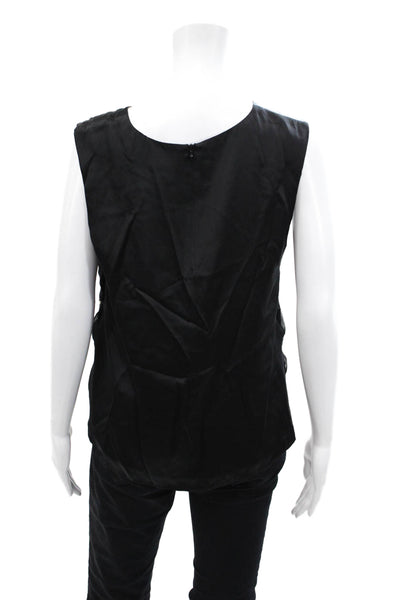 Cami NYC Womens Silk Sleeveless Round Neck Embellished Side Blouse Black Size M