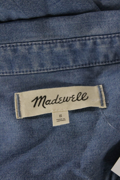 Madewell Womens Denim Print Collared V-Neck Long Sleeve Blouse Blue Size S