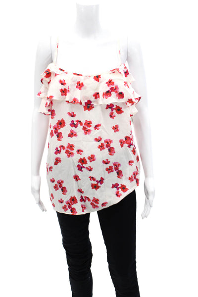 Halogen Womens Floral Print Sleeveless Ruffle Detail Blouse Top White Size M