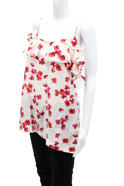 Halogen Womens Floral Print Sleeveless Ruffle Detail Blouse Top White Size M