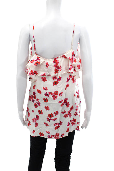 Halogen Womens Floral Print Sleeveless Ruffle Detail Blouse Top White Size M