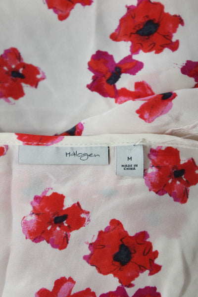 Halogen Womens Floral Print Sleeveless Ruffle Detail Blouse Top White Size M