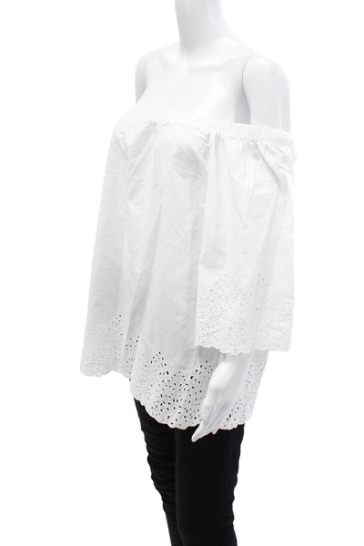 4 Love And Liberty Womens Eyelet Print Off Shoulder Blouse White Size 4