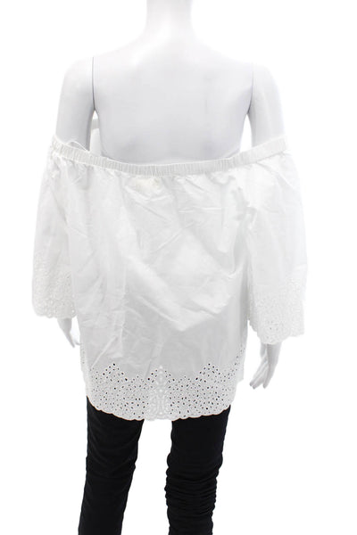 4 Love And Liberty Womens Eyelet Print Off Shoulder Blouse White Size 4