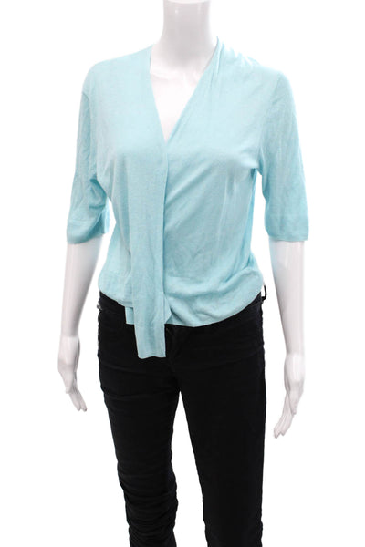Tahari Womens Linen Short Sleeve Open Front Lightweight Cardigan Blue Size M