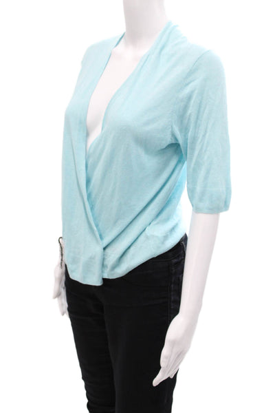 Tahari Womens Linen Short Sleeve Open Front Lightweight Cardigan Blue Size M
